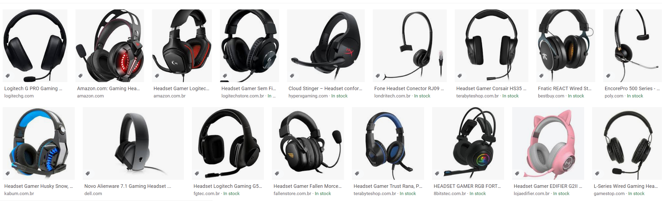 First two rows of searching “Headset” at Google Images