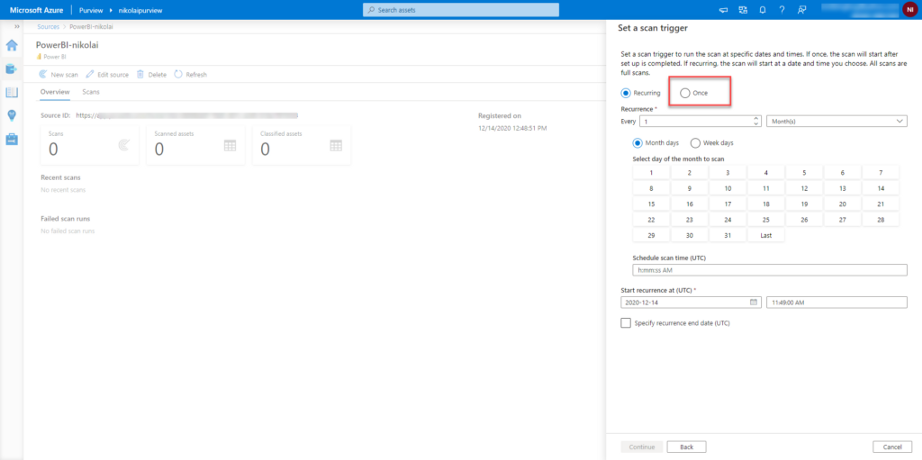 choose to scan my Power BI tenant only once